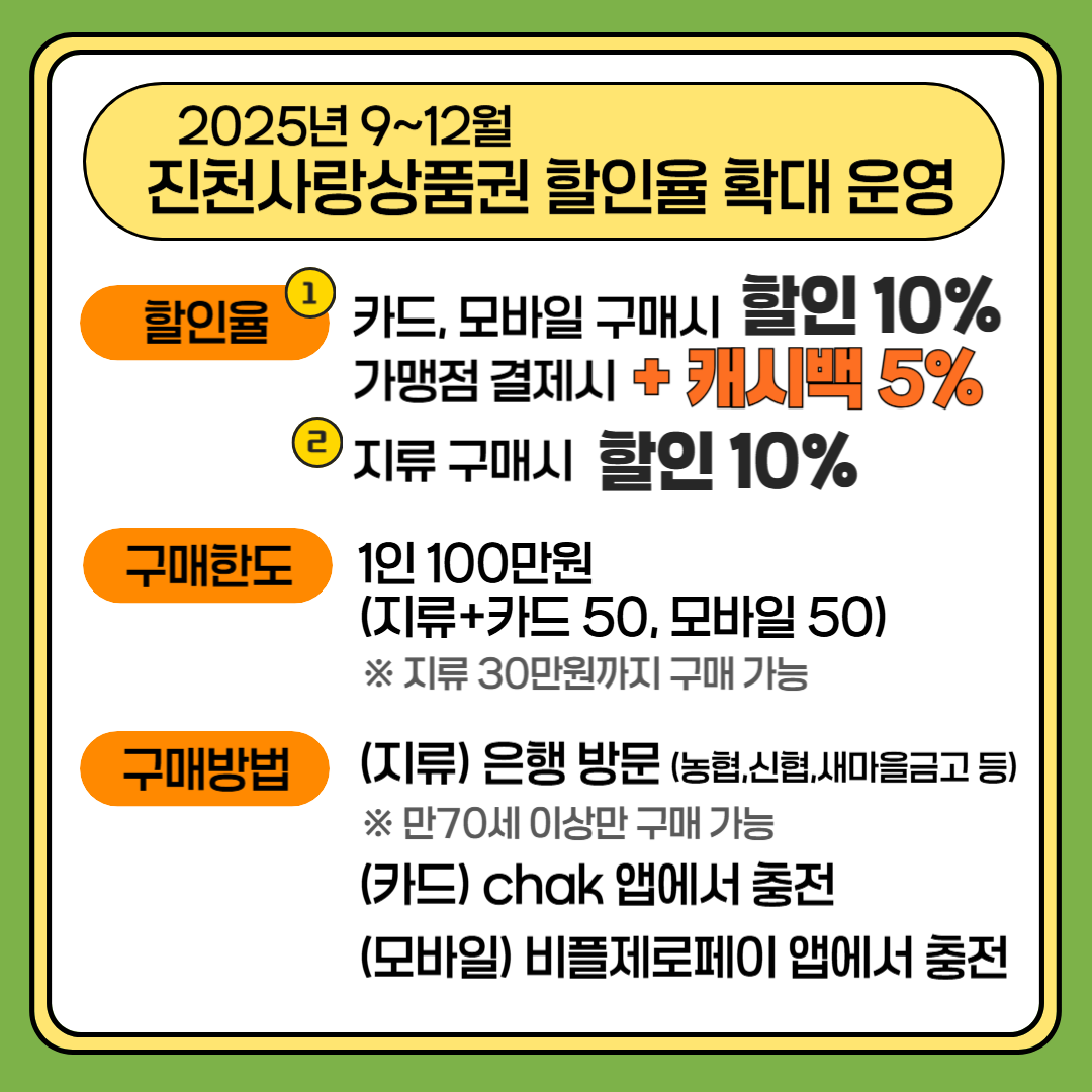 진천사랑상품권 할인율 상향 운영(10%→15%) 이미지